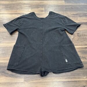 Free People Hot Shot Tee Romper Womens XS Black Short Sleeve Pockets One Piece